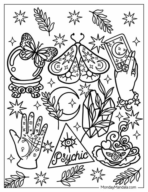 Coloring Book Themes, Doodle Coloring Pages For Adults, Free Colouring Printables For Adults, Cosmic Coloring Pages, Whimsigoth Coloring Page, Coloring Stickers Printables, Spooky Coloring Pages Free Printable, Quotes Coloring Pages For Adults, Coloring Pages Transparent Png