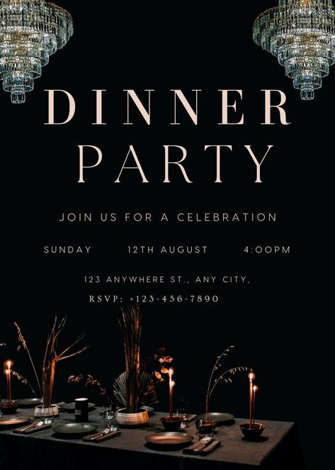 Dinner And Dance Invitation, Dinner Birthday Party Invitations, Aesthetic Invitation Birthday, Private Party Invitation, Event Dinner Ideas, Fancy Dinner Decor, Dinner Invite Design, Dinner Party Invitations Aesthetic, Birthday Dinner Flyers Ideas