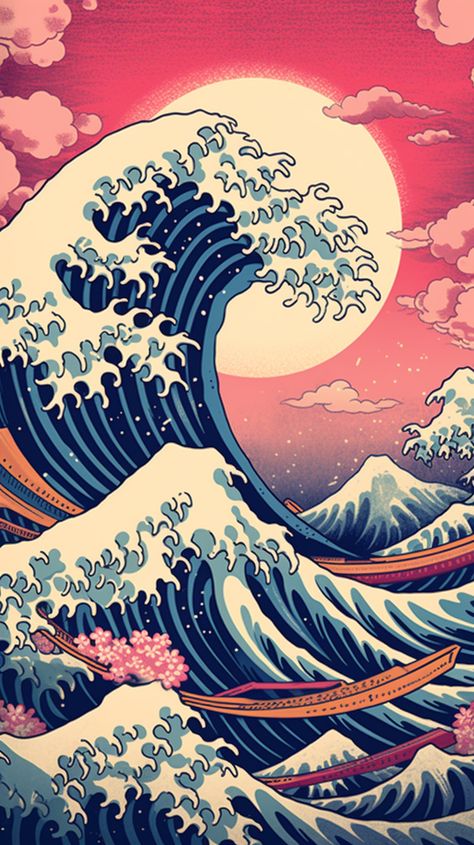 Hokusai's Great Wave, a distinctive piece of Japanese art The Wave Hokusai, Wave Japanese Art, Japanese Waves Art, Japanese Sea Art, Japanese Waves Drawing, Japanese Wave Painting, Anime Wave, Japanese Wave Art, Japan Culture Art