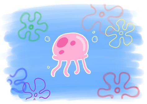 Spongebob Crafts, Spongebob Jellyfish, Cartoon Jellyfish, Alphabet Project, Jellyfish Illustration, Cartoon Makeup, Spongebob Drawings, Jellyfish Drawing, Jellyfish Painting