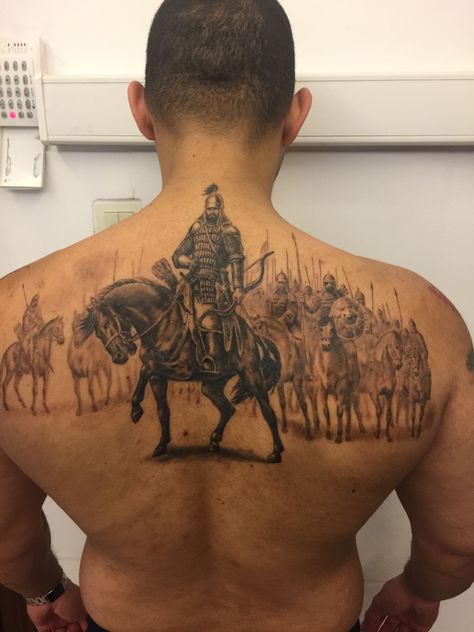 Genghis Khan Tattoo, Warrior On Horse Tattoo, Hun Tattoo, Native American Warrior Tattoos, Muslim Tattoos, White Wolf Tattoo, Croatian Tattoo, Film Tattoo, Hair Dryer Organizer