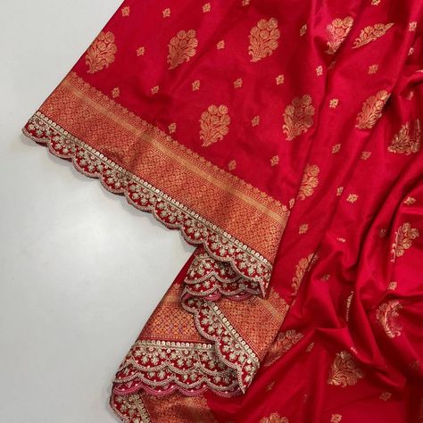 Wedding attire Lowest price ever on Instagram Dm order to whatsup 8309874411 @hansicollections inbox folder *Exclusive Only At Our Store* Banarasi Silk saree with Flower weaving on all over the saree Weaving border on either side Rich & Elegant Weaving Pallu as shown *Scalloped Sequence & Embroidery Cut Work border attached on saree* Teamed with polka butties having weaving border with scalloped border 2299 Free shipping #hansicolletions #banarasisaree #organzaasaree #kuppadam #... Flower Weaving, Saree Elegant, Saree Tassels Designs, Latest Bridal Blouse Designs, Saree Tassels, Latest Blouse Designs Pattern, Hand Work Blouse, Saree Border, Silk Saree Blouse