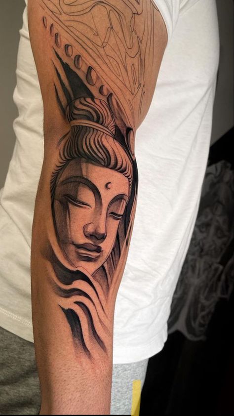 Gautam Buddha Tattoo Designs, Danny Tattoo, Buddha Tattoo Sleeve, Avengers Drawings, God Tattoo, Colour Tattoo, Buddha Tattoo Design, Buddha Tattoos, Design Tattoos