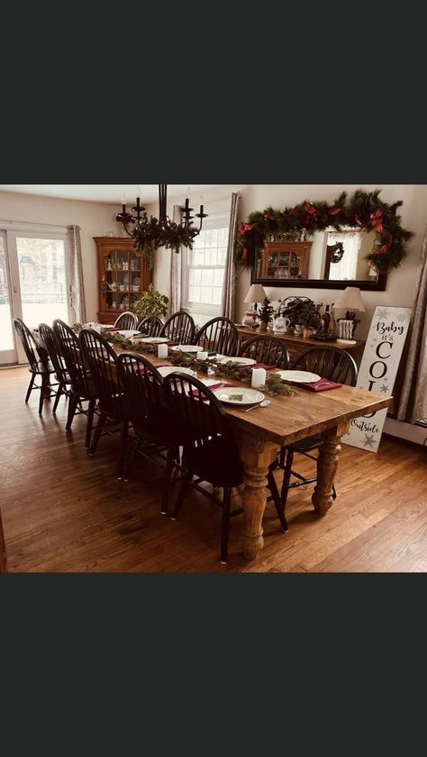 Farm Style Dining Room, Big Dining Room Table, Farm Table Dining Room, Dining Table Redo, Rustic Farmhouse Dining Room, Colonial Dining Room, Large Dining Room Table, Rustic Dining Room Table, Farm House Dining Room