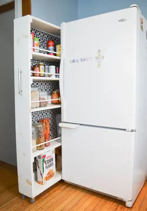 Kitchens Apartment, Stand Alone Pantry, Office Kitchens, Rolling Pantry, Small Kitchen Pantry, Small Space Storage Solutions, Pull Out Pantry, Diy Rangement, Small Apartment Kitchen