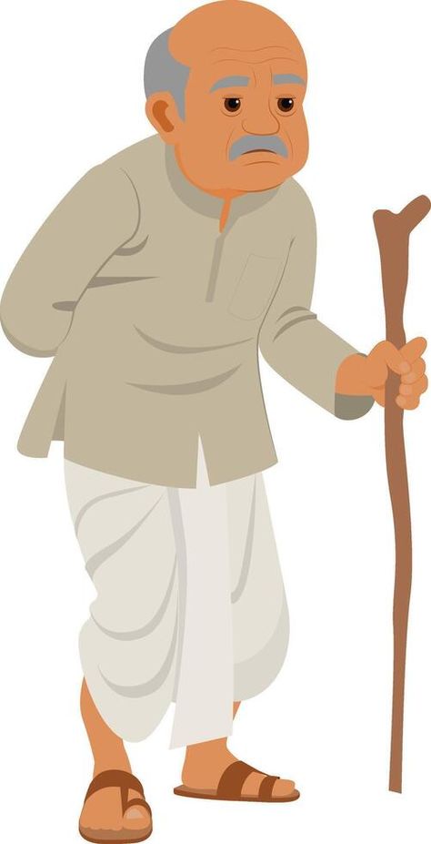 Indian Old man, Grandfather is holding a walking stick in hand Oldman Illustration, Old Men Cartoon, Indian Old Man, Old Man Drawing, Cartoon Old Man, Old Man Cartoon, Free Cartoon Characters, Walking Cartoon, 50th Wedding Anniversary Invitations