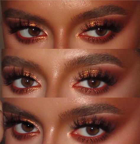 Eyeshadow Aesthetic, Red Eyeshadow Look, Prom Makeup For Brown Eyes, Red Makeup Looks, Gold Makeup Looks, Red Eye Makeup, Orange Makeup, Prom Eye Makeup, Makeup For Black Skin