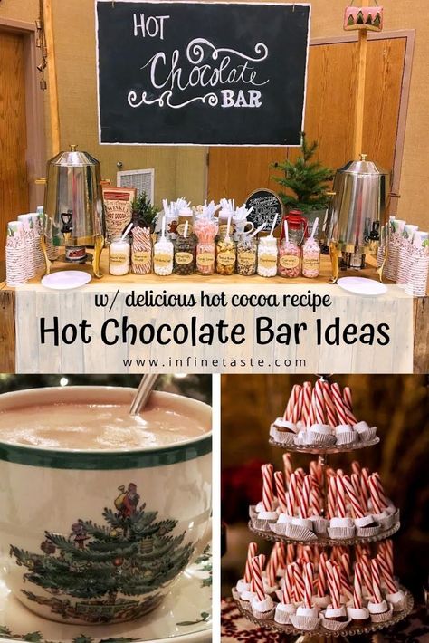 Easy hot chocolate mix recipe is the perfect base for your home hot chocolate bar for Christmas or your next hot cocoa bar party. We give you all the steps to create a DIY hot chocolate bar along with the best hot chocolate recipe. #Hotchocolatebar #hotchocolatebarforChristmas #besthotchocolaterecipe #hotcocoabar #homemadehotcocoa #besthotchocolaterecipe #homemadehotchocolatemixrecipe #hotchocolaterecipeseasy #Hotchocolaterecipeshomemade #hotchocolate Hot Chocolate Stand Wedding, Hot Chocolate Bar Table, Hot Chocolate Bar Ideas Christmas, Hot Cocoa Bar Recipes, Hot Cocoa And Cookie Bar, Hot Cocoa Bar Work, Cheap Hot Cocoa Bar, Woodland Hot Chocolate Bar, Chili Bar Party Winter