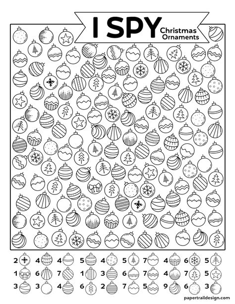 Free printable Christmas ornament I spy activity page. Budget friendly activity idea for the Christmas season with kids. #papertraildesign #kids #kidsChristmas #Christmaswithkids I Spy Christmas, Printable Christmas Ornaments, I Spy Games, Christmas Worksheets, Christmas School, Hidden Pictures, Christmas Classroom, Free Christmas Printables, Kids Coloring