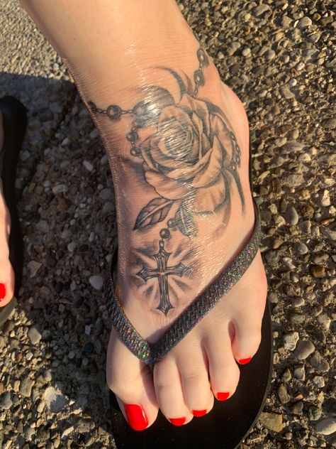 Foot Rosary Tattoo, Rosary On Foot Tattoo, Foot Rosary Tattoo For Women, Cross Foot Tattoo, Christian Foot Tattoos For Women, Ankle Rosary Tattoo For Women, Butterfly Rosary Tattoo, Rose Foot Tattoos For Women, Rosary Tattoo Ankle