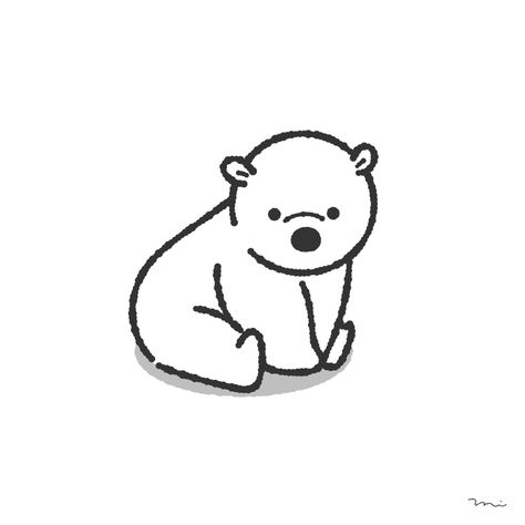 Polar bear on Behance Things To Draw Easy Animals, Polar Bear Drawing Cartoon, Polar Bear Cute Drawing, How To Draw A Polar Bear Easy, Polar Bear Line Art, Grizzly Bear Drawing Simple, Cute Polar Bear Tattoo, Simple Polar Bear Drawing, Bear Drawings Cute