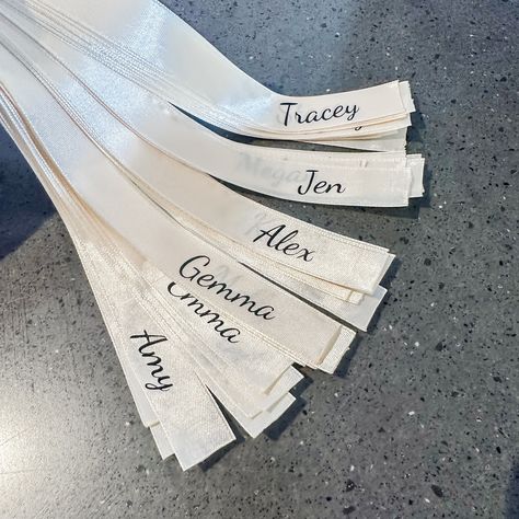 We provided some beautiful ribbon accessories for the #VIB event on Saturday @vermontnewcastle. These personalised ribbons are perfect for adding a final touch to your place settings. Use them as name tags, tied to your champagne glasses 🥂 or wrapped around your napkin. We have a huge range of coloured ribbons and font combos available 🎀 #bowplacecards #ribbonplacecards #weddingbow #savethedate #weddinginvitations #weddinginvite #weddinginspiration #weddinginspo #ribbon #personalisedgifts Ribbon Name Tags, Ribbon Accessories, Napkin Wedding, Font Combos, Personalized Ribbon, Wedding 2024, Wedding Bows, Wedding Napkins, Final Touch