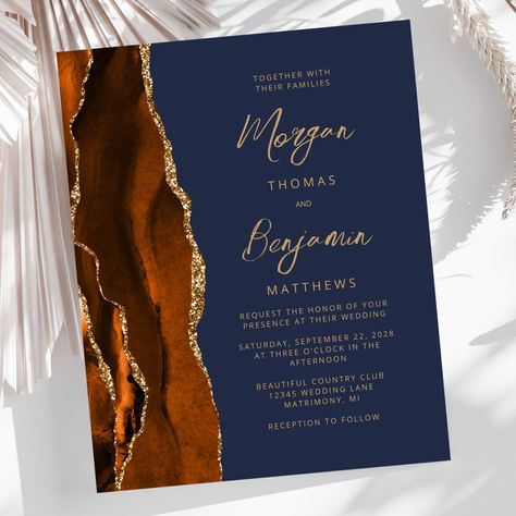 Burnt Orange Navy Champagne Wedding, Navy Blue And Burnt Orange Wedding Boho, Rust And Navy Wedding Invitations, Navy Blue And Burnt Orange Wedding Invitations, Dark Teal And Burnt Orange Wedding Invitations, Debut Invitation, Orange Wedding Themes, Elegant Modern Wedding, Navy Blue Wedding Invitations