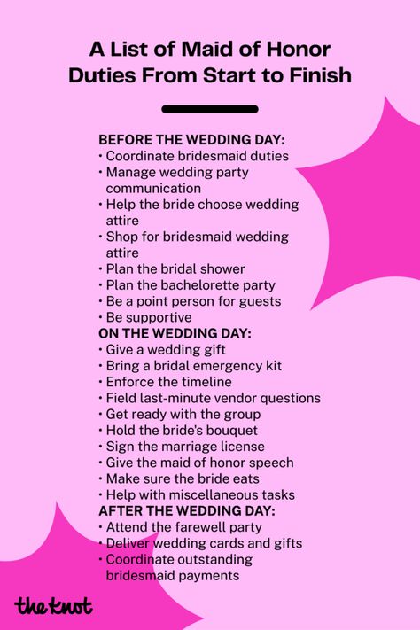 Your Go-To Guide to Maid of Honor Duties and Responsibilities Bridesmaids Jobs List, What Does A Maid Of Honor Do, Maid Of Honour Duties, Matron Of Honor Duties, Emo Wedding, Maid Of Honor Responsibilities, Wedding Duties, Maid Of Honor Duties, Bridal Emergency Kits