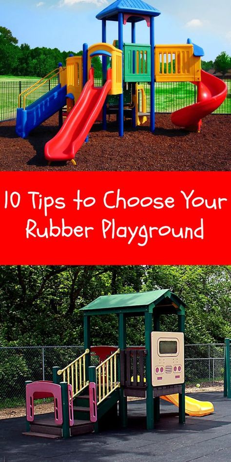 10 Tips to Choose Your Rubber Playground: Tiles or mulch? Find out which is the right choice for you. Rubber Mulch Playground, Backyard Playground Landscaping, Playground Flooring Outdoor, Playset Landscaping, Rubber Playground Flooring, Playground Backyard Diy, Playground Rubber Mulch, Rubber Tiles Playground, Outside Playground