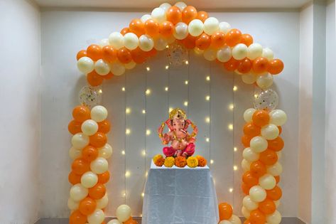 Special Decoration for Ganesh ji Puja llat home with Balloons in Budget, Make ganesh ji arrival at your home more decorative and festive with this puja pandal decoration at your home. Best special balloon color with lighting decoration to make your day positive. Ganesh Ji Decoration At Home, Puja Pandal Decoration, Pandal Decoration, Ganpati Decoration Theme, Puja Pandal, Ganesh Chaturthi Decoration, Ganpati Decoration At Home, Decoration Theme, Umbrella Decorations