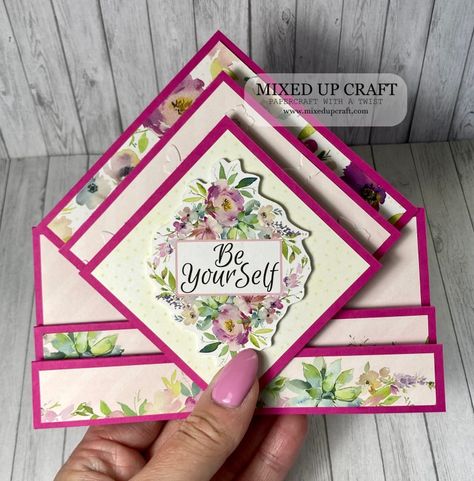 Triple Diamond Stepper Cards – MIXED UP CRAFT Stampin Up Dies Ideas, Floating Cards, Trifold Cards, Teabag Folding, Split Coast Stampers, Stepper Cards, Folding Cards, Fancy Fold Card Tutorials, Card Making Templates