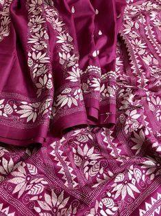 Katha Stitch Design, Kashmiri Clothing, Katha Stitch Saree, Kantha Work Sarees, Kantha Design, Kantha Sari, Tussar Saree, Party Wear Sarees Online, Kantha Sarees