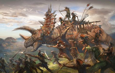 Prehistoric Fantasy Art, Dino Riders, Gods And Monsters, Weird West, Arte Peculiar, Dinosaur Pictures, Ark Survival Evolved, Fantasy Sci Fi, Paleo Art