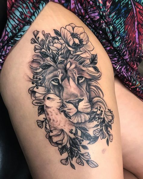 Stacy Smith on Instagram: “Lion and the lamb 💓✨🌸🌙” Until Lambs Become Lions Tattoo, Lion Scripture Tattoo, Christian Inspired Tattoos For Women, Lion And Lamb Tattoo Women Simple, Lion And Lamb Tattoo For Women, Lamb And Lion Tattoo, Lion And The Lamb Tattoo For Women, The Lion And The Lamb Tattoo, Christian Lion Tattoo For Women