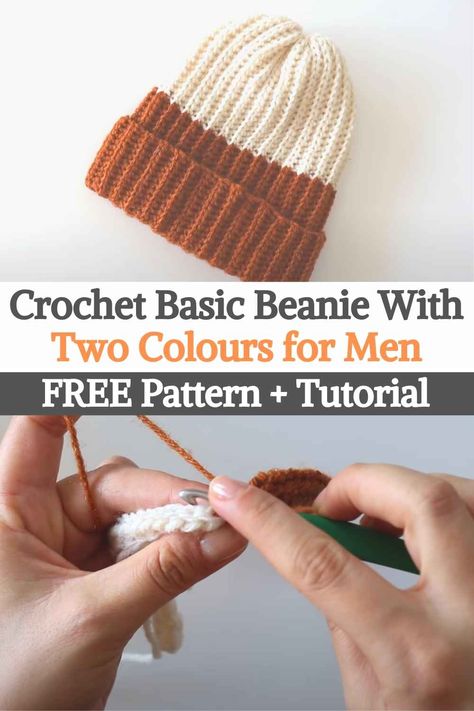 Crochet Mens Hat Pattern Free, Crochet Basic Beanie, Mens Beanie Crochet Pattern, Crochet Mens Hat Pattern, Mens Hat Pattern, Mens Crochet Beanie, Crochet Hats For Boys, Crochet Mens Hat, Crochet Beanie Pattern Free