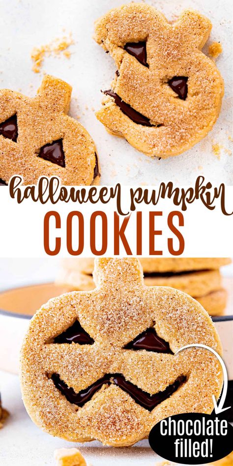 Milk Chocolate Stuffed Jack O Lantern Cookies, Halloween Slice And Bake Cookies, Halloween Sugar Cookie Ideas, Halloween Monster Cookies, Monster 2023, Pumpkin Foods, Festive Dessert Recipes, Jack O Lantern Cookies, Halloween Cooking