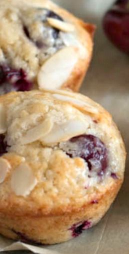 Almond Cherry Muffins ~ These moist muffins are filled with sweet cherries and have a lovely almond scent. Recipes With Real Cherries, Cherry Yogurt Muffins, Best Muffins Recipes, Gluten Free Cherry Muffins, Recipes With Dried Cherries, Dried Cherries Recipes, Dried Cherry Muffins, Cherry Almond Muffins, Cherry Recipe