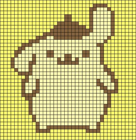 Pompompurin Pixel Art Grid, Cross Stitch Patterns Sanrio, Pompompurin Alpha Pattern, Pixel Grid Ideas Crochet, Studio Ghibli Grid Pattern, Kirby Alpha Pattern, Pixel Grid Ideas Crochet With Mahum, Sanrio Alpha Pattern, Sanrio Crochet Pattern