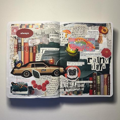 📚🍒🚖🌧️🍌🐈 #junkjournal #junkjournaling #collage Journal Collage Ideas, Collaging Ideas, Collage Journal Ideas, Ideas De Collage, Collages Ideas, Collages Aesthetic, Journalling Aesthetic, Collage Sketchbook, Collage Journaling