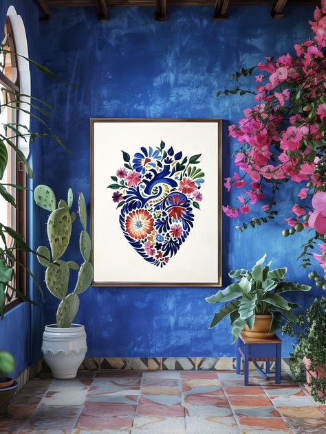 Mexican Modern Art Paintings, Mexican Art Canvas, Mexican Inspired Art, Talavera Backdrop, Modern Mexican Art, Mexican Table Setting, Talavera Art, Mexican Folk Art Decor, Mexican Art Painting