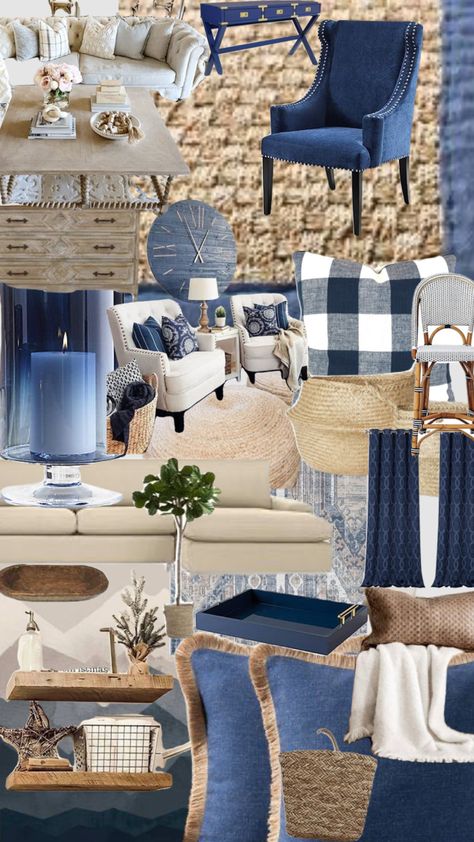 #navy #blue #tan #beige Blue White Tan Aesthetic, Navy Grey And Beige Living Room, Navy Tan And White Living Room, Navy Brown Cream Color Palette, Navy And Tan Living Room, Blue Brown Room, Blue And Beige Living Room, Brown Living Room Color Schemes, Blue French Country