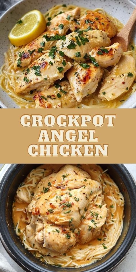 This Creamy Crockpot Angel Chicken Recipe is your go-to comfort food! 🍝🍗 Tender chicken in a rich, creamy sauce served over angel hair pasta will make your taste buds sing. Perfect for busy weeknights or cozy family dinners, it’s a slow cooker favorite! Pair with garlic bread for a complete meal. 🧄🥖 #CrockpotRecipes #AngelChicken #ComfortFood #ChickenDinner #SlowCookerMeals 🍗 Angel Chicken Recipe, Chicken Tenders Crockpot, Angel Chicken Pasta, Dump And Go Crockpot Dinners, Garlic Chicken Crockpot, Chicken Breast Recipes Slow Cooker, Dump And Go Crockpot, Angel Chicken, Crockpot Dump Recipes