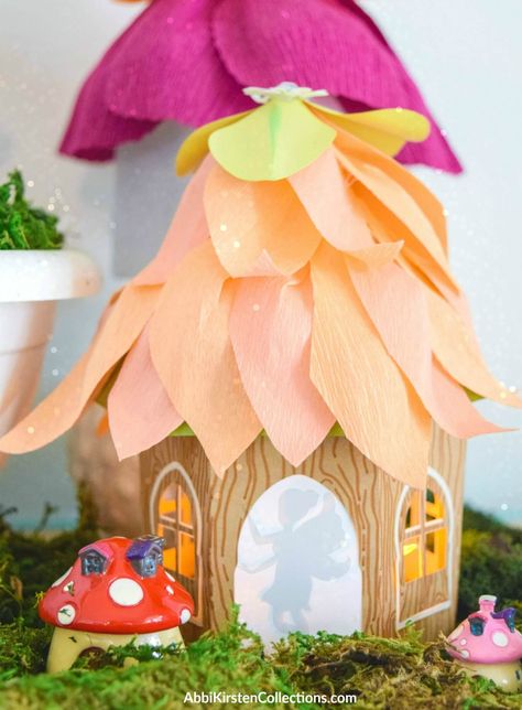 DIY Fairy House Craft: Paper Fairy House Luminaries with Free Template Fairy House Template, Cardboard Fairy House, Diy Fairy House, Paper Fairy, Fairy House Crafts, House Craft, Kraf Kertas, Fairy House Diy, House Template