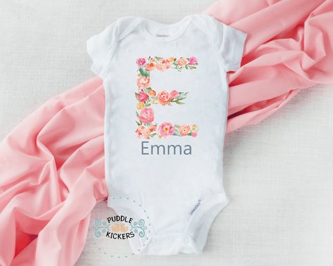 Onsies Ideas Girl, Onsies Ideas, Girl Onsies, Name Onesie, Monogram Baby Blanket, Natalie Marie, Eid Crafts, Cricut Baby, Personalized Onesie