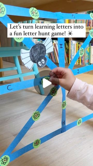 Fynn Sor | Happy Tot Shelf on Instagram: "🕸️ Your little one will love this Sticky Alphabet Spider Web! Use painter’s tape to create a web, and let them match letters by sticking ‘flies’ to the web. 🐝🕷️ 
👉🏻 Perfect for ages 2 to 5
🕷️ Comment BOO! below and I will send you our favourite Halloween themed activities for kids! 

#homelearning #LearningIsFun #HandsOnLearning #PreschoolActivities #ToddlerActivities #HomeLearning #EarlyLearning #halloweenactivities" Toddler Entertainment, Themed Activities For Kids, Halloween Themed Activities, Alphabet A, Themed Activities, Cool Lettering, Learning Letters, Hands On Learning, Halloween Activities