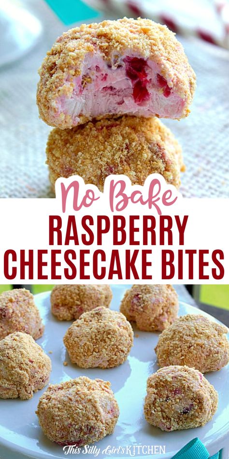 No Bake Raspberry Cheesecake, Raspberry Cheesecake Bites, Raspberry No Bake Cheesecake, Cheesecake Bites Recipe, Raspberry Recipes, Dessert Aux Fruits, Cheesecake Filling, Cheesecake Bites, Raspberry Cheesecake