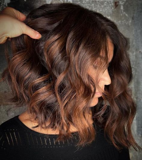 Short Chocolate Brown Hair with Auburn Highlights Brown Auburn Hair, Auburn Balayage, Auburn Highlights, Balayage Bob, Blonde Balayage Highlights, Short Ombre Hair, Short Dark Hair, Hd Lace Frontal, Short Brown Hair