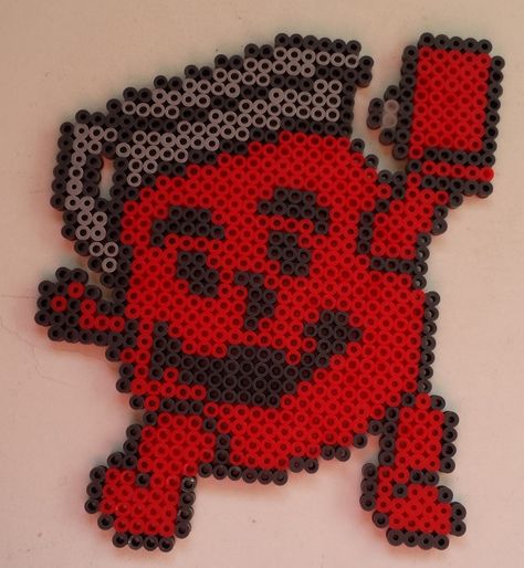 Week 15, Day 102, Food/Drink, Kool Aid.  365 Day Perler Bead Challenge. Perler Bead Logos, Red Perler Bead Patterns, Character Perler Bead Patterns, Fun Perler Bead Ideas, Food Perler Bead Patterns, Cartoon Perler Beads, Perler Bead Food, Food Perler Beads, Perler Bead Characters