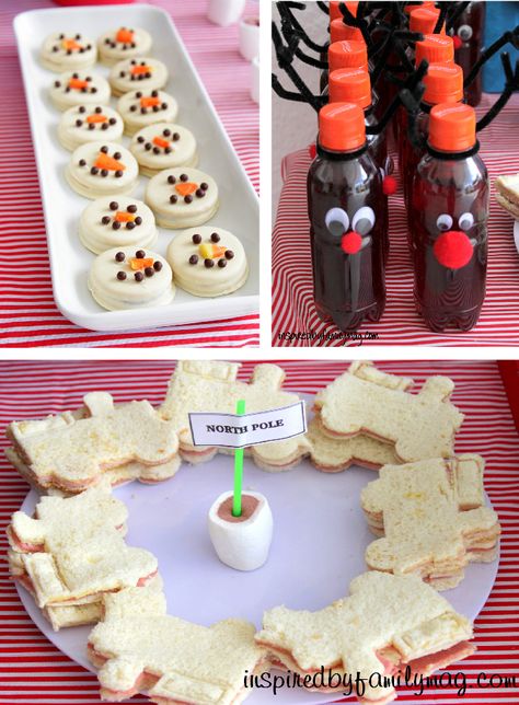 Polar Express Birthday Party - great game and food ideas! Polar Express Snacks, Train Sandwiches, Polar Express Birthday Party, Polar Express Party Ideas, Polar Express Christmas Party, Polar Express Theme, Polar Express Movie, Polar Express Party, Movie Night Food