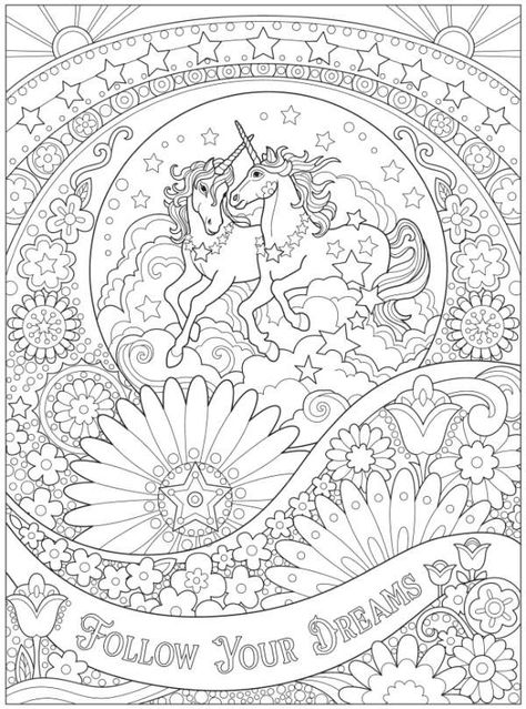 Dover Coloring Pages, Creative Haven Coloring Books, Valentine Coloring Pages, Love Coloring Pages, Unicorn Coloring, Horse Coloring Pages, Dover Publications, Beautiful Unicorn, Printable Adult Coloring Pages