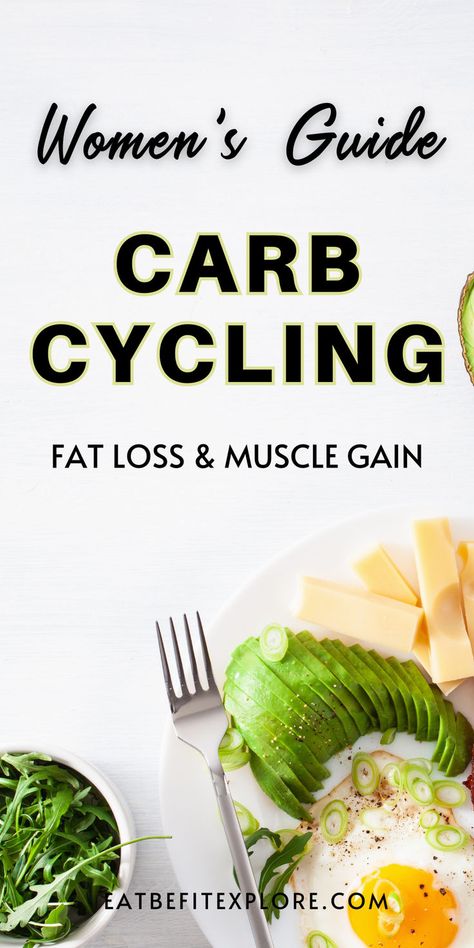 Graphic with the text "Women's Guide Carb Cycling Fat Loss & Muscle Gain" Carb Cycling For Endomorph Women, Endomorph Carb Cycling, Carb Cycling For Women, Carb Cycling Diet Plan, Cycling For Women, Diet Workout Plan, Keto Carb Cycling, What Is Carb Cycling, Shred Diet