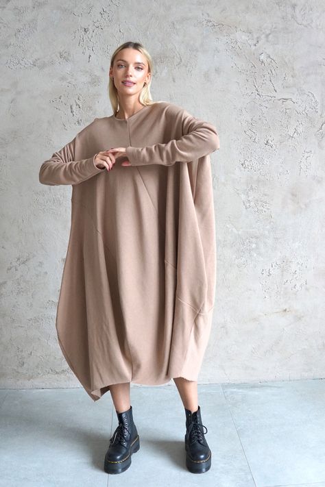 Cream jersey dress | Casual dress | Beige loose tunic | Long sweatshirt dress | Cotton dress | Casual wear dress by DIDRESS on Etsy Long Sweatshirt Dress, Oversized Tunic Dress, Loose Tunic, Casual Wear Dress, Oversized Tunic, Dress Beige, Oversized Dress, Dress Cotton, Sweatshirt Dress