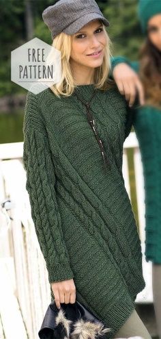 Tunic Knitting Pattern Free, Yarnspirations Patterns Free, Knit Sweater Dress Pattern, Knit Tunic Pattern, Tunic Pattern Free, Knit Dress Pattern Free, Tunic Dress Pattern, Knitting Jacket, Tunic Tops Pattern