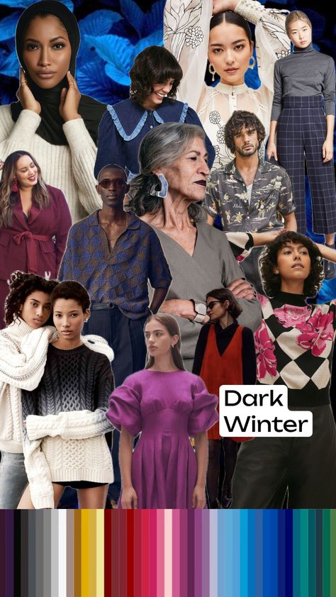 Dark Winter outfit and colour inspiration ✨ The Dark Winter palette is dark and cool. Think dark gem tones! #darkautumn #colouranalysis #coloranalysis Winter Color Palette Outfits, Winter Palette Outfits, Dark Winter Palette, Dark Winter Color Palette, Cool Winter Outfits, Cool Winter Color Palette, Winter Palette, Gem Tones, Winter Color Palette