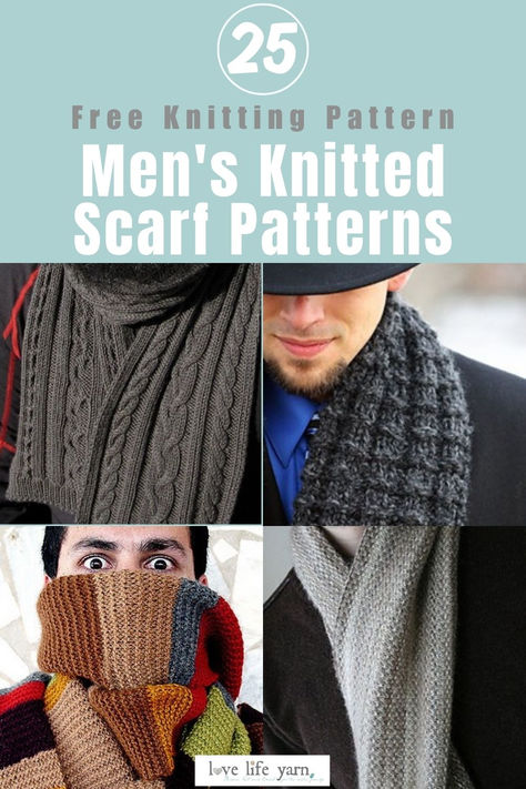 25 FREE MEN’S KNITTED SCARF PATTERNS Male Scarf Knit Pattern, Scarf For Men Knitted, Textured Scarf Knitting Pattern, Men's Scarf Patterns Knitting, Knitted Gifts For Men, Men Scarf Style, Stockinette Stitch Scarf, Knitting Scarf Patterns Free, Scarf Knitting Patterns Free