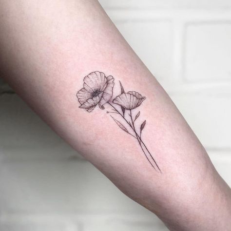 Poppy Stem Tattoo, Realistic Poppy Tattoo, Poppy Tattoo Black And White, Poppy Tattoo Black, Dainty Poppy Tattoo, Poppy Tattoo Men, Tattoo Poppy Flower, Tattoos Poppy, Flower Tattoo Men