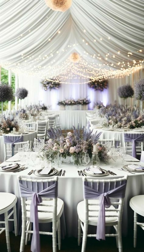 Lavender Colour Wedding Theme, Lilac Color Wedding Theme, Light Lavender Wedding Theme, Silver And Purple Wedding Decorations, Greenery And Lavender Wedding, Black Gold Lavender Wedding, Romantic Lavender Wedding, Wedding Flowers Purple Lavender, Lavender Wedding Decoration