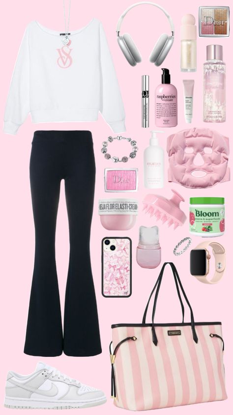 #outfit #outfitinspo #victoriassecret #pink #pinkpilatesprincess Angel Aesthetic Outfit, Pink Leggings Outfit, Pilates Outfit, Girly Fits, High Wasted Jeans, Pink Outfits Victoria Secret, Victoria Secret Outfits, Angel Outfit, Flared Leggings