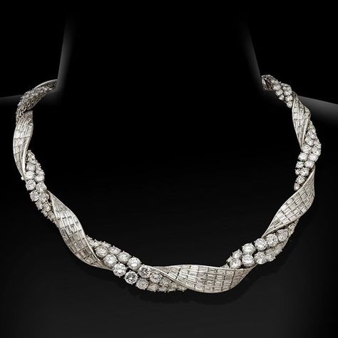 Our incredible New Arrival - diamond necklace by Pierre Sterle - it's such a distinctive, unmistakeable Sterle design with the flowing ribbon of baguette and round diamonds. This jewel can also be taken apart and worn as bracelets. Will be showing for first time @tefaf_maastricht Twist Necklace, Diamond Ribbon, Diamond Jewelry Necklace, Diamond Jewelry Designs, Buy Necklace, Necklace Diamond, Baguette Cut Diamond, Jewelry Diamond, Bridal Fashion