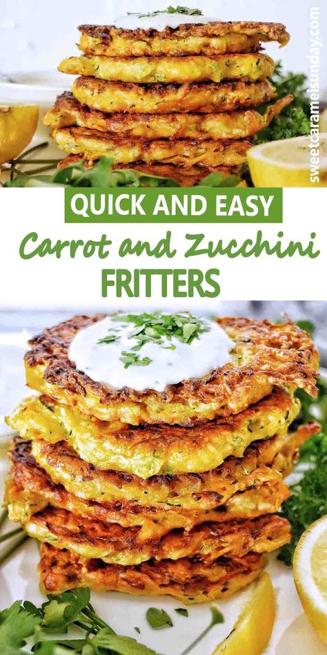 Zucchini Carrot Fritters, Carrot Fritters, Kids Lunch Boxes, Veggie Fritters, Easy Zucchini Recipes, Snack Lunch, Pan Fry, Easy Zucchini, Zucchini Fritters